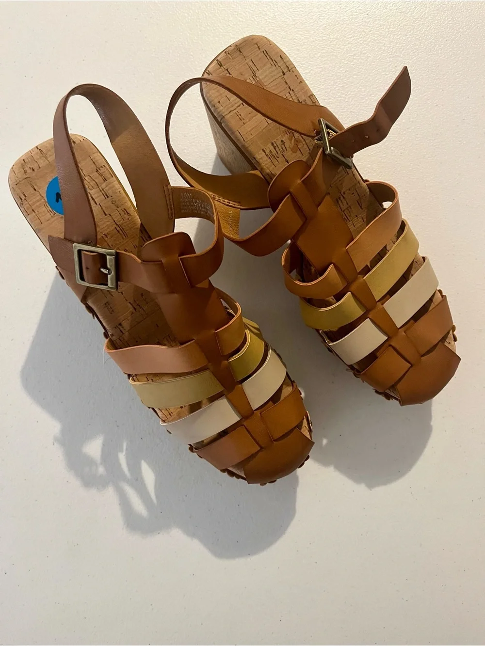 Korks NWOT Brown Multi-Strip Platform Sandals with Floral Studs